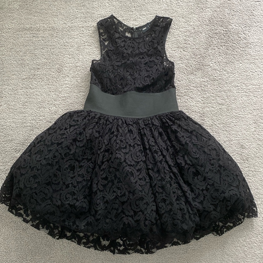 ASOS broderie black mini dress ruffle skirt 10